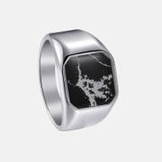 Vintage Inlaid Imitation Marble Stainless Steel Ring