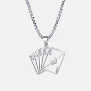 Flush Poker Card Hollow Stainless Steel Necklace