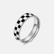 Simple Black White Checker Stainless Steel Ring